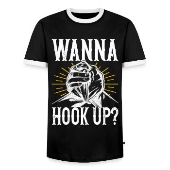 Arm wrestling arm wrestling - Men's Ringer Shirt - black/white - Front - AI Model Female 172 light (172cm) & AI Model Male 178 light (178cm)