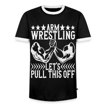 Arm wrestling arm wrestling - Men's Ringer Shirt - black/white - Front - AI Model Female 172 light (172cm) & AI Model Male 178 light (178cm)