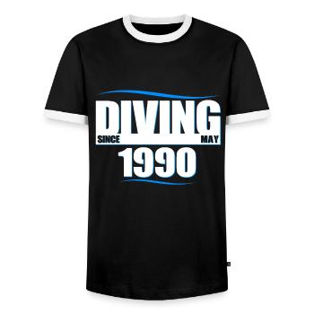Anniversaire du plongeur - Plongée depuis mai 1990 - T-shirt contrasté Homme - noir/blanc - Devant - AI Model Female 172 light (172cm) & AI Model Male 178 light (178cm)