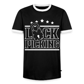 Lock Picking Cracker Lock Picking - Men's Ringer Shirt - black/white - Front - AI Model Female 172 light (172cm) & AI Model Male 178 light (178cm)