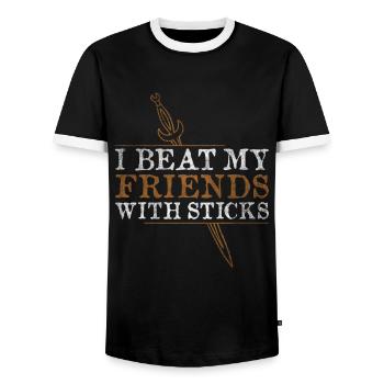 I Beat My Friends With Sticks RPG LARP - Men's Ringer Shirt - black/white - Front - AI Model Female 172 light (172cm) & AI Model Male 178 light (178cm)