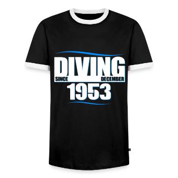 Diver Birthday - Diving since December 1953 - Men's Ringer Shirt - black/white - Front - AI Model Female 172 light (172cm) & AI Model Male 178 light (178cm)