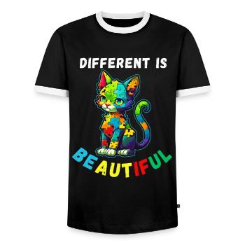 Soutien sensibilisation à l'autisme chat coloré - T-shirt contrasté Homme - noir/blanc - Devant - AI Model Female 172 light (172cm) & AI Model Male 178 light (178cm)