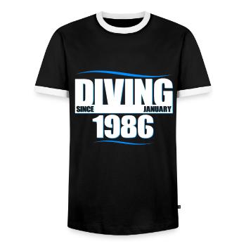 Anniversaire du plongeur - Plongée depuis janvier 1986 - T-shirt contrasté Homme - noir/blanc - Devant - AI Model Female 172 light (172cm) & AI Model Male 178 light (178cm)