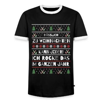 Hässlich zu Weihnachten kann jeder lustiger Spruch - Männer Kontrast-T-Shirt - Schwarz/Weiß - Vorne - AI Model Female 172 light (172cm) & AI Model Male 178 light (178cm)
