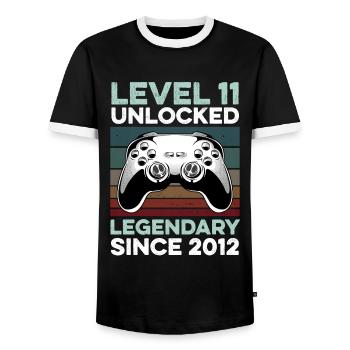Level 11 Years Birthday Year 2012 Gamer Boy - Men's Ringer Shirt - black/white - Front - AI Model Female 172 light (172cm) & AI Model Male 178 light (178cm)