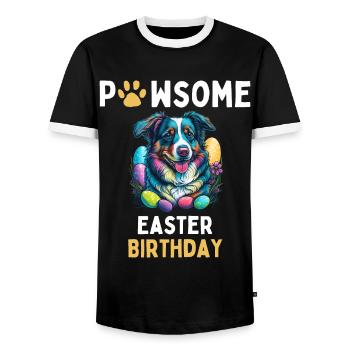 Berger australien Chasseur d’œufs de Pâques Anniversaire - T-shirt contrasté Homme - noir/blanc - Devant - AI Model Female 172 light (172cm) & AI Model Male 178 light (178cm)