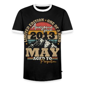 Mai 2013 Vintage Cadeau D’anniversaire 10 ans - T-shirt contrasté Homme - noir/blanc - Devant - AI Model Female 172 light (172cm) & AI Model Male 178 light (178cm)
