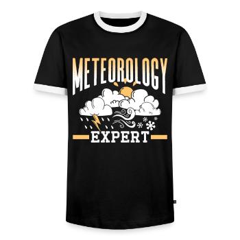 Meteorology Expert Weather Forecast Meteorologist - Men's Ringer Shirt - black/white - Front - AI Model Female 172 light (172cm) & AI Model Male 178 light (178cm)