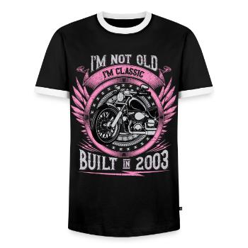 I'm Classic Built 2003 Motorcycle 20th Birthday - Men's Ringer Shirt - black/white - Front - AI Model Female 172 light (172cm) & AI Model Male 178 light (178cm)