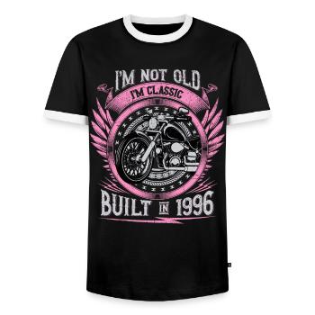 I'm Classic Built 1996 Motorcycle 27th Birthday - Männer Kontrast-T-Shirt - Schwarz/Weiß - Vorne - AI Model Female 172 light (172cm) & AI Model Male 178 light (178cm)