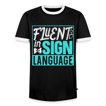 Fluent in sign language Awareness signs - Men's Ringer Shirt - black/white - Front - AI Model Female 172 light (172cm) & AI Model Male 178 light (178cm)