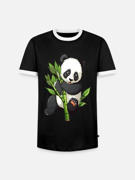 Knuffiger Panda mit Bambuszweig - Männer Kontrast-T-Shirt - Schwarz/Weiß