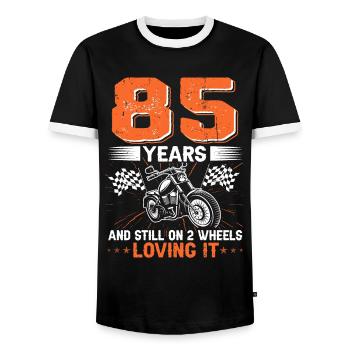 85 ans et toujours sur 2 roues 85e anniversaire - T-shirt contrasté Homme - noir/blanc - Devant - AI Model Female 172 light (172cm) & AI Model Male 178 light (178cm)