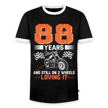 88 ans et toujours sur 2 roues 88e anniversaire - T-shirt contrasté Homme - noir/blanc - Devant - AI Model Female 172 light (172cm) & AI Model Male 178 light (178cm)