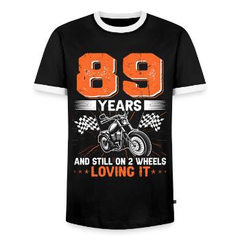 89 ans et toujours sur 2 roues 89e anniversaire - T-shirt contrasté Homme - noir/blanc - Devant - AI Model Female 172 light (172cm) & AI Model Male 178 light (178cm)