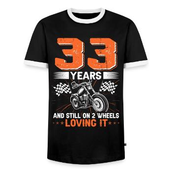 33 ans et toujours sur 2 roues 33e anniversaire - T-shirt contrasté Homme - noir/blanc - Devant - AI Model Female 172 light (172cm) & AI Model Male 178 light (178cm)