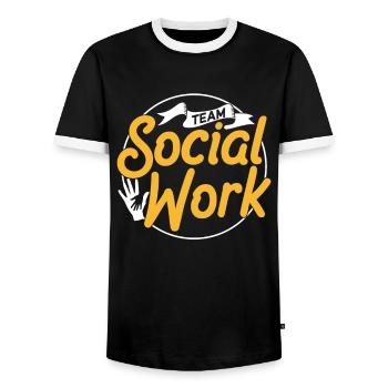 Social Work Team Social Worker Social Work - Men's Ringer Shirt - black/white - Front - AI Model Female 172 light (172cm) & AI Model Male 178 light (178cm)