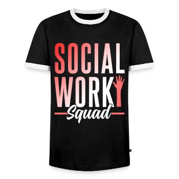 Social Work Team Social Worker Social Work - Men's Ringer Shirt - black/white - Front - AI Model Female 172 light (172cm) & AI Model Male 178 light (178cm)