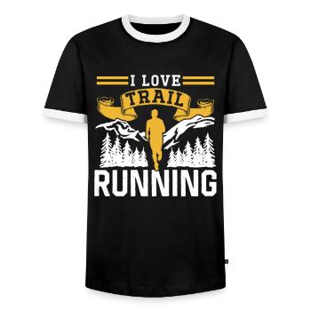 I Love Trail Running Racing Runner Trail Running - Men's Ringer Shirt - black/white - Front - AI Model Female 172 light (172cm) & AI Model Male 178 light (178cm)
