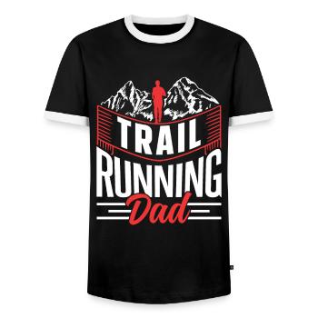Trail Running Papa Runner Trail Running Race - Men's Ringer Shirt - black/white - Front - AI Model Female 172 light (172cm) & AI Model Male 178 light (178cm)