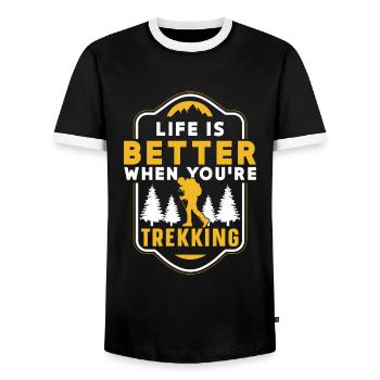 Das Leben Ist Besser Wenn Du Wanderst Trekking - Männer Kontrast-T-Shirt - Schwarz/Weiß - Vorne - AI Model Female 172 light (172cm) & AI Model Male 178 light (178cm)