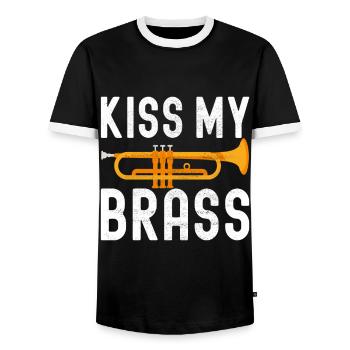 Trompete Trompetenspieler - Männer Kontrast-T-Shirt - Schwarz/Weiß - Vorne - AI Model Female 172 light (172cm) & AI Model Male 178 light (178cm)