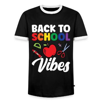 Back to School Vibes Back to School Back to School - Men's Ringer Shirt - black/white - Front - AI Model Female 172 light (172cm) & AI Model Male 178 light (178cm)