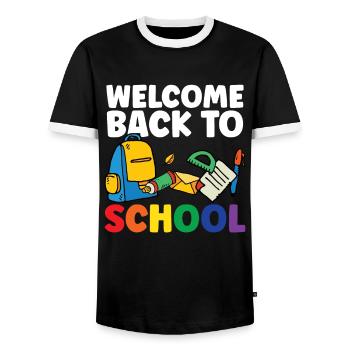 Welcome back to school Teachers Back to school - Men's Ringer Shirt - black/white - Front - AI Model Female 172 light (172cm) & AI Model Male 178 light (178cm)