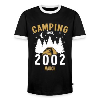 Anniversaire: Camping depuis mars 2002 Camping - T-shirt contrasté Homme - noir/blanc - Devant - AI Model Female 172 light (172cm) & AI Model Male 178 light (178cm)