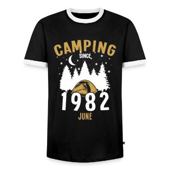 Anniversaire: Camping depuis juin 1982 Camping - T-shirt contrasté Homme - noir/blanc - Devant - AI Model Female 172 light (172cm) & AI Model Male 178 light (178cm)