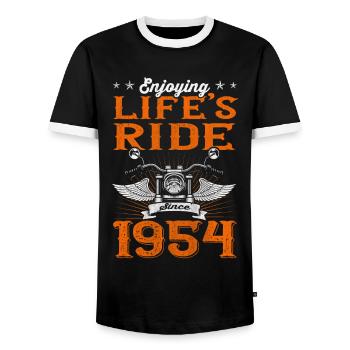 Profiter de la vie depuis 1954 Moto 69ème - T-shirt contrasté Homme - noir/blanc - Devant - AI Model Female 172 light (172cm) & AI Model Male 178 light (178cm)