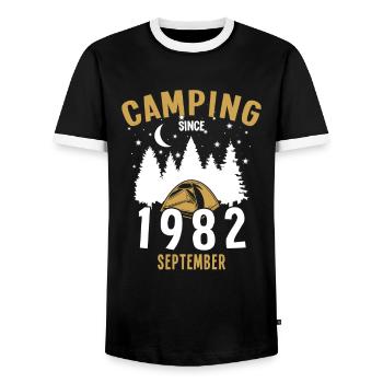 Anniversaire: Camping depuis septembre 1982 Camping - T-shirt contrasté Homme - noir/blanc - Devant - AI Model Female 172 light (172cm) & AI Model Male 178 light (178cm)