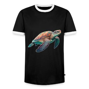 Turtle - Turtle - Diving - Sea - Men's Ringer Shirt - black/white - Front - AI Model Female 172 light (172cm) & AI Model Male 178 light (178cm)
