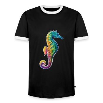 Buntes Seepferdchen - Unterwasser - Tauchen - Aqua - Männer Kontrast-T-Shirt - Schwarz/Weiß - Vorne - AI Model Female 172 light (172cm) & AI Model Male 178 light (178cm)