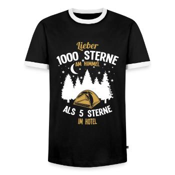 1000 Sterne Camping für Outdoor, Zelt Enthusiasten - Männer Kontrast-T-Shirt - Schwarz/Weiß - Vorne - AI Model Female 172 light (172cm) & AI Model Male 178 light (178cm)