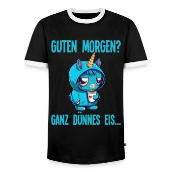 Guten Morgen Ganz dünnes Eis Lustiger Einhorn Kaff - Männer Kontrast-T-Shirt - Schwarz/Weiß - Vorne - AI Model Female 172 light (172cm) & AI Model Male 178 light (178cm)