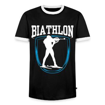 Biathlon Biathlete Biathlons Biathlete Sport - Men's Ringer Shirt - black/white - Front - AI Model Female 172 light (172cm) & AI Model Male 178 light (178cm)