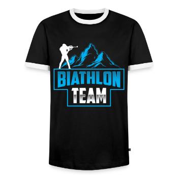 Biathlon Team Sport Biathlete Biathlete Biathlons - Men's Ringer Shirt - black/white - Front - AI Model Female 172 light (172cm) & AI Model Male 178 light (178cm)