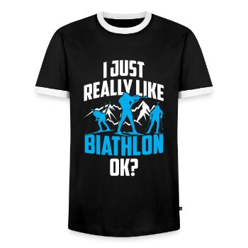I just like biathlon very much biathlete biathlete - Men's Ringer Shirt - black/white - Front - AI Model Female 172 light (172cm) & AI Model Male 178 light (178cm)