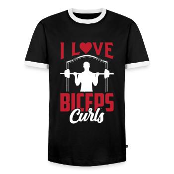 I love biceps curls sayings muscles biceps - Men's Ringer Shirt - black/white - Front - AI Model Female 172 light (172cm) & AI Model Male 178 light (178cm)