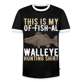Pêcheurs à la ligne de pêche au doré jaune - T-shirt contrasté Homme - noir/blanc - Devant - AI Model Female 172 light (172cm) & AI Model Male 178 light (178cm)