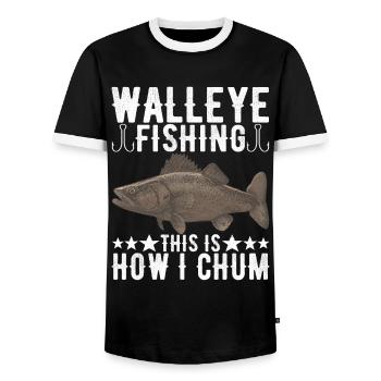 Pêcheurs à la ligne de pêche au doré jaune - T-shirt contrasté Homme - noir/blanc - Devant - AI Model Female 172 light (172cm) & AI Model Male 178 light (178cm)
