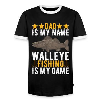 Pêcheurs à la ligne de pêche au doré jaune - T-shirt contrasté Homme - noir/blanc - Devant - AI Model Female 172 light (172cm) & AI Model Male 178 light (178cm)