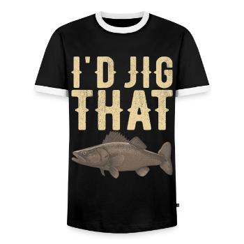 Pêcheurs à la ligne de pêche au doré jaune - T-shirt contrasté Homme - noir/blanc - Devant - AI Model Female 172 light (172cm) & AI Model Male 178 light (178cm)
