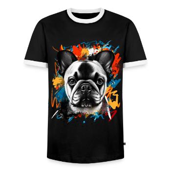 Bouledogue français - T-shirt contrasté Homme - noir/blanc - Devant - AI Model Female 172 light (172cm) & AI Model Male 178 light (178cm)