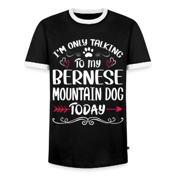 Dog Owner Talking to my Bernese Mountain Dog - Männer Kontrast-T-Shirt - Schwarz/Weiß - Vorne - AI Model Female 172 light (172cm) & AI Model Male 178 light (178cm)