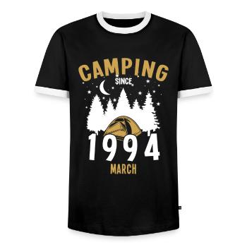 Anniversaire: Camping depuis mars 1994 Camping - T-shirt contrasté Homme - noir/blanc - Devant - AI Model Female 172 light (172cm) & AI Model Male 178 light (178cm)