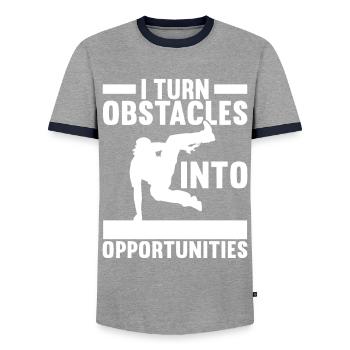Parkour Freerunning - Men's Ringer Shirt - grey/navy  - Front - AI Model Female 172 light (172cm) & AI Model Male 178 light (178cm)