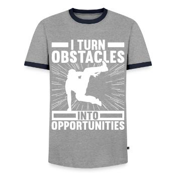 Parkour Freerunning - Men's Ringer Shirt - grey/navy  - Front - AI Model Female 172 light (172cm) & AI Model Male 178 light (178cm)